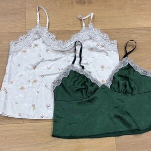 S/M Floral White and Green Lace Camisoles